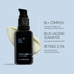 BL+ Retinol Cream 0.3% with visual callouts highlighting key ingredients and formula