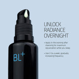 Close-up of BL+ Retinol Cream 0.3% pump with nighttime use instructions displayed