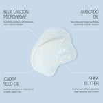 Texture of Lip Balm showing translucent, glossy balm with ingredient callouts